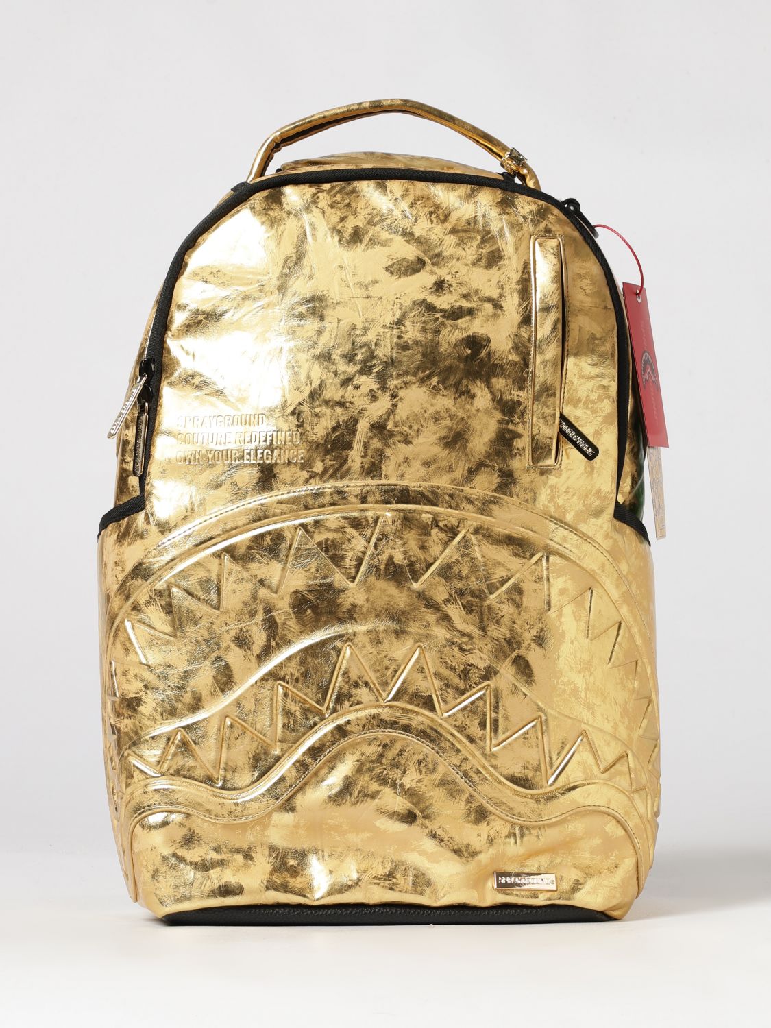 SPRAYGROUND 백팩: SPRAYGROUND Gold Weathered 인조 가죽 백팩 (톤온톤 로고), 골드 - Img 1