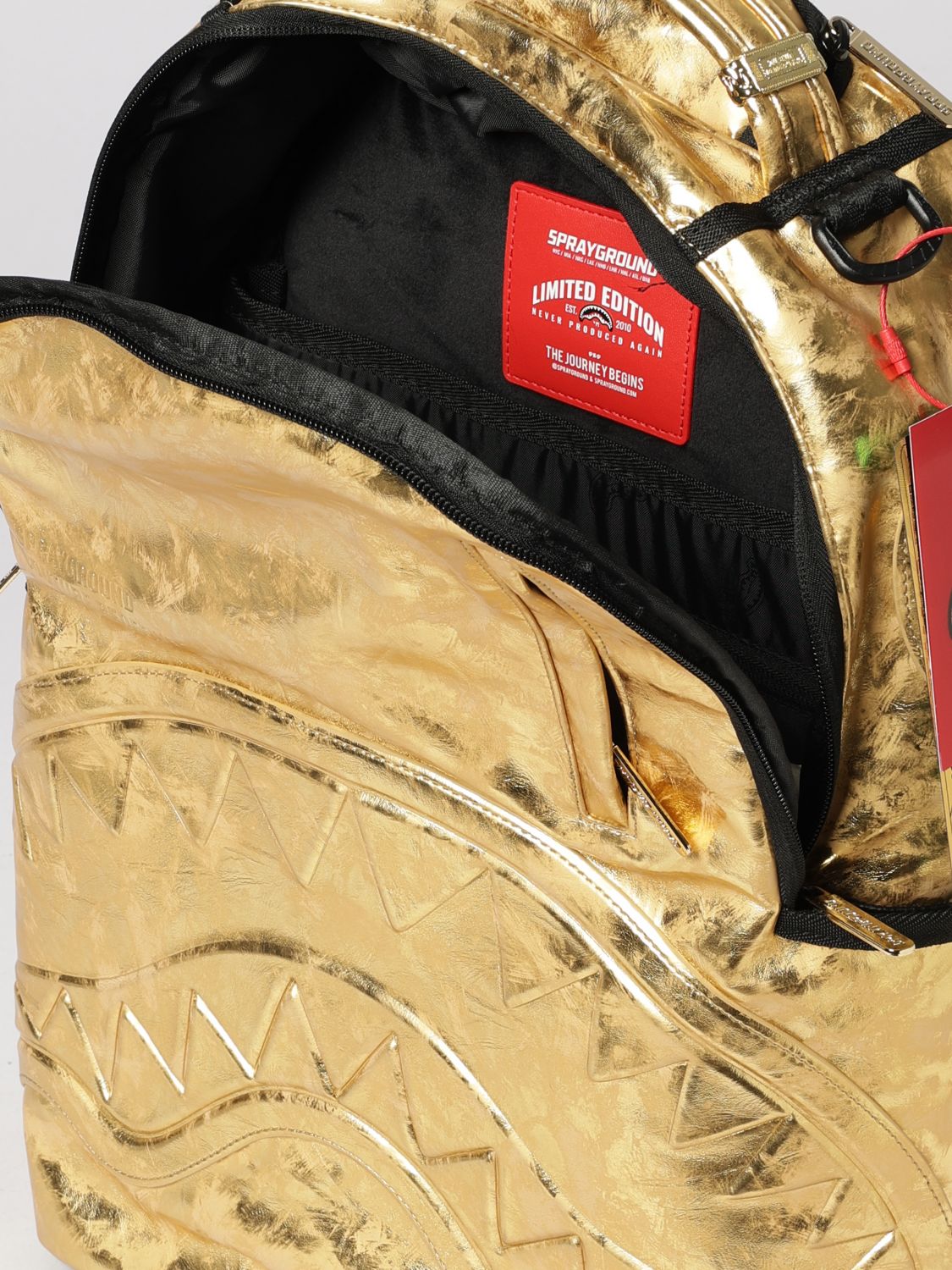 SPRAYGROUND 백팩: SPRAYGROUND Gold Weathered 인조 가죽 백팩 (톤온톤 로고), 골드 - Img 4