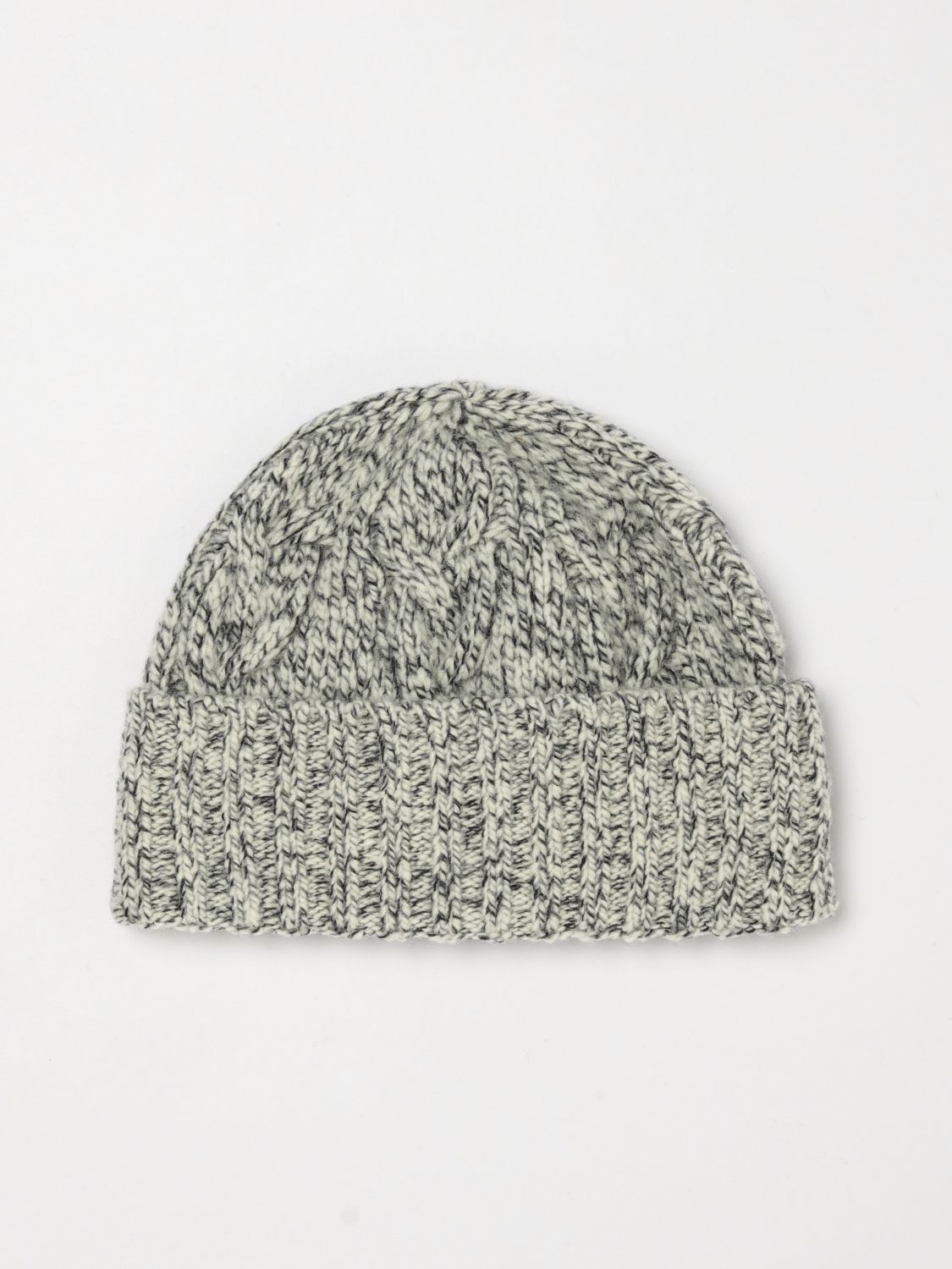 LARDINI HAT: Lardini Cuffed Pure Wool Ribbed Beanie Hat, White - Img 1