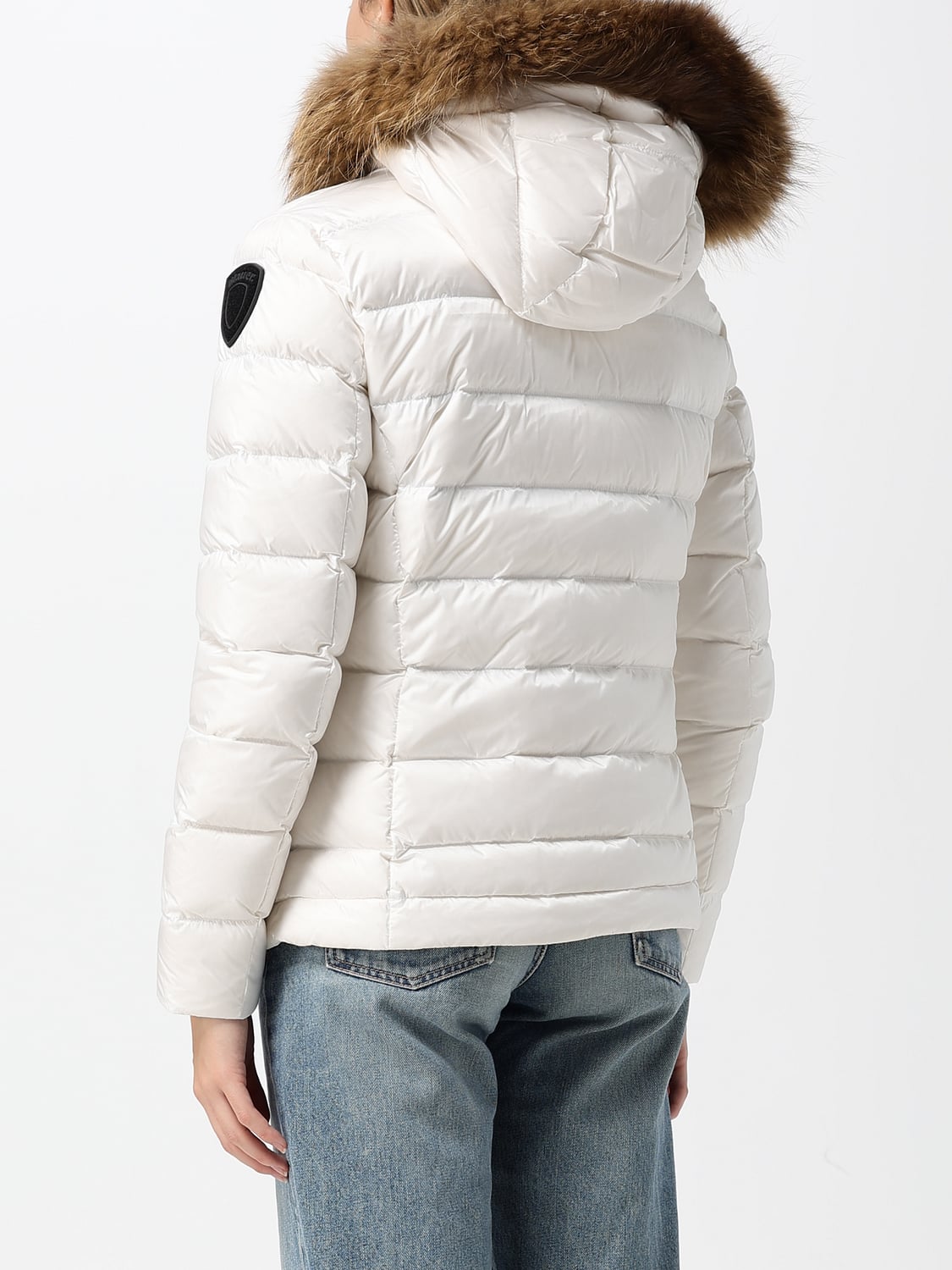 BLAUER GIACCA: Piumino corto Blauer in nylon trapuntato con cappuccio in shearling e vestibilità slim, Bianco - Img 2