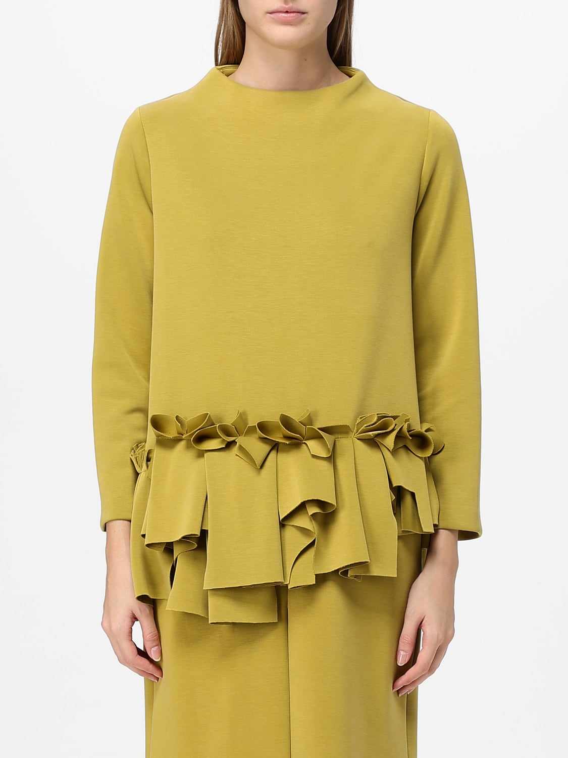 MEIMEIJ TOP: Langärmelige Viskosebluse Meimeij mit Rüschen und gestickten Details, Gelb - Img 1