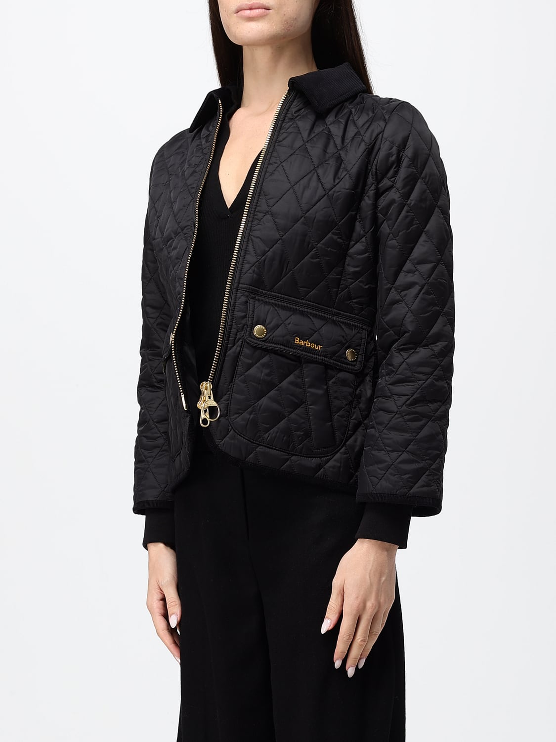 BARBOUR CHAQUETA: Chaqueta acolchada Beadnell Barbour de nailon con cuello de pana, Negro - Img 3