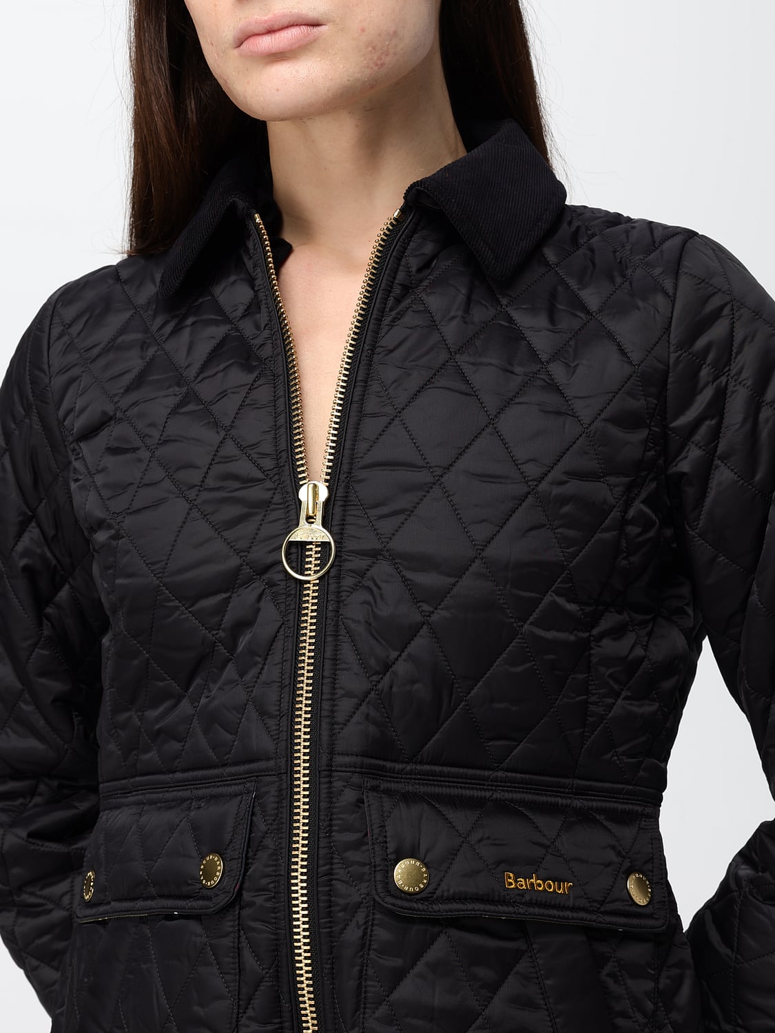 BARBOUR CHAQUETA: Chaqueta acolchada Beadnell Barbour de nailon con cuello de pana, Negro - Img 4