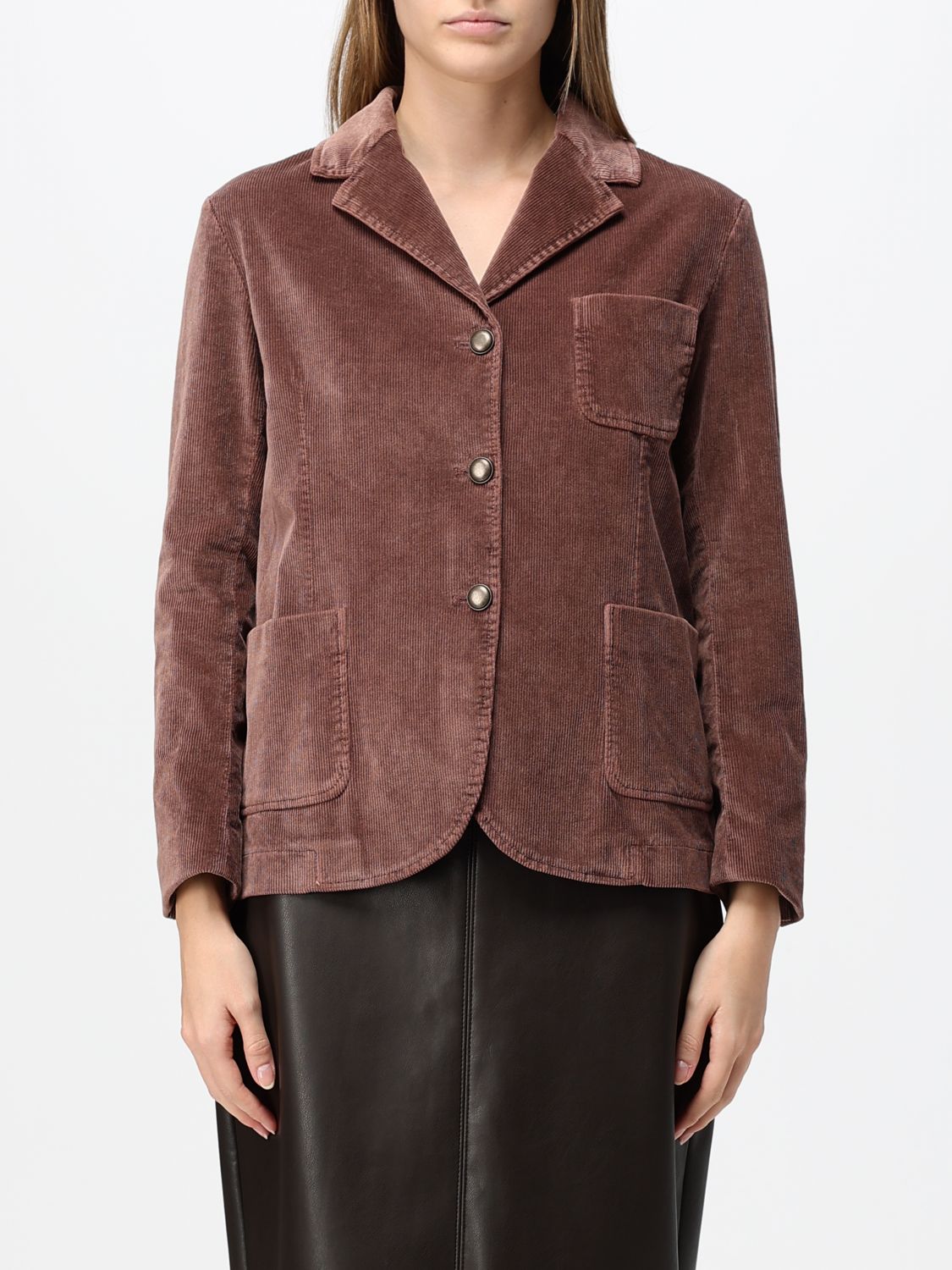 CIRCOLO 1901 JACKE: Circolo 1901 Einreihiger Samtblazer mit Spitzrevers und aufgesetzten Taschen, Zwiebel - Img 1