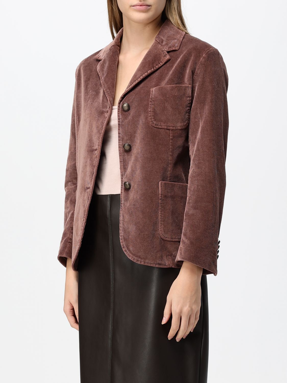 CIRCOLO 1901 JACKE: Circolo 1901 Einreihiger Samtblazer mit Spitzrevers und aufgesetzten Taschen, Zwiebel - Img 3