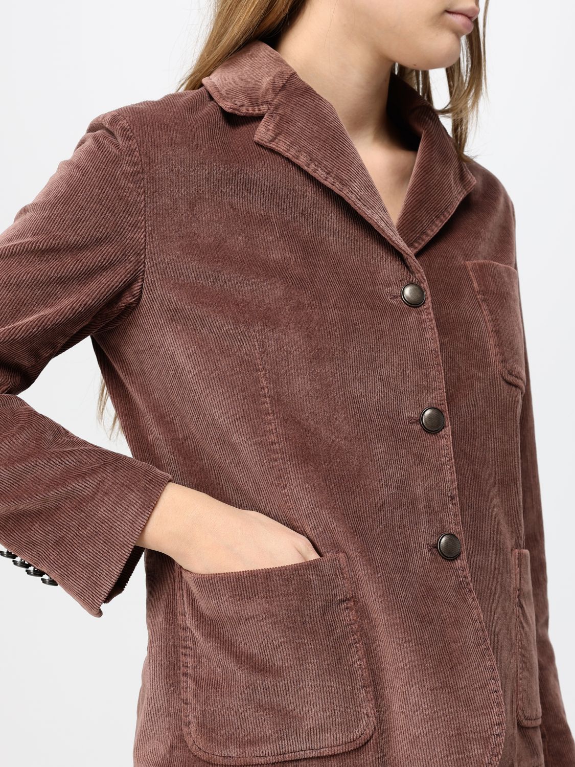 CIRCOLO 1901 JACKE: Circolo 1901 Einreihiger Samtblazer mit Spitzrevers und aufgesetzten Taschen, Zwiebel - Img 4