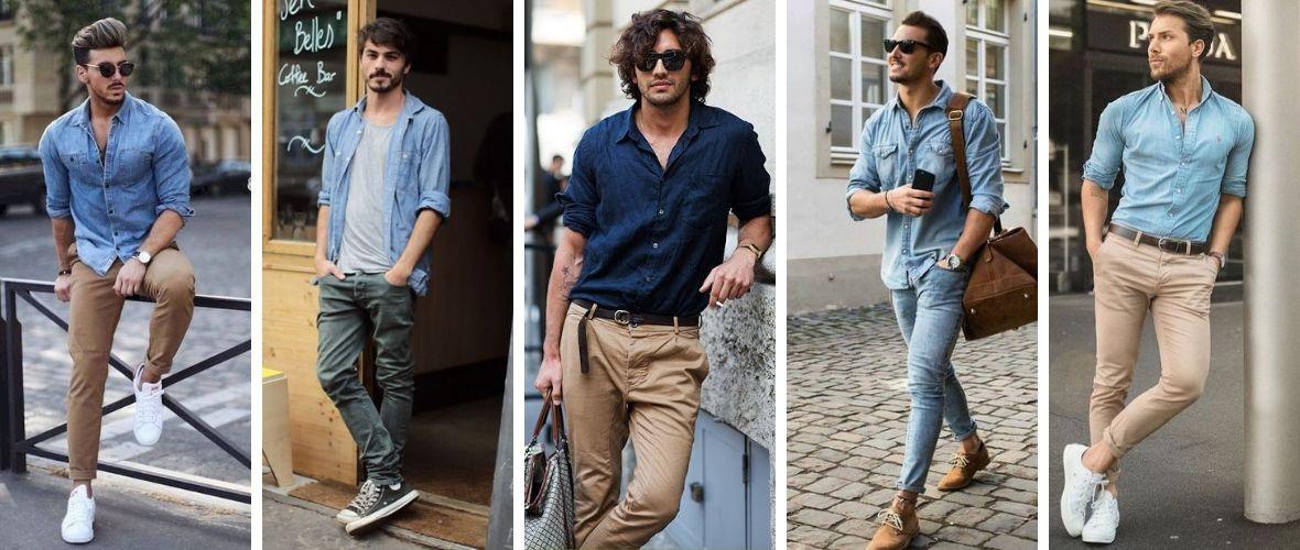 Denim shirt 2024 men street style