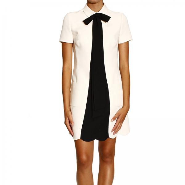 Valentino Outlet: SHORT SLEEVE CREPE COUTURE CONTRAST AND TIES ON FRONT ...