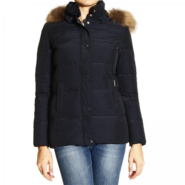 Woolrich Outlet DELANOMEDIUM DOWN JACKET WITH FUR ON HOOD Jacket Woolrich Women Blue Jacket