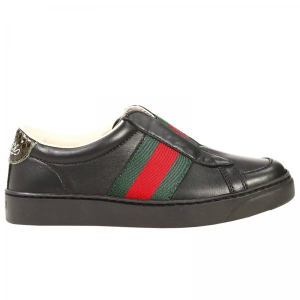 Gucci Outlet: BROOKLYN LEATHER + WEB NO LACES | Shoes Gucci Kids Black ...
