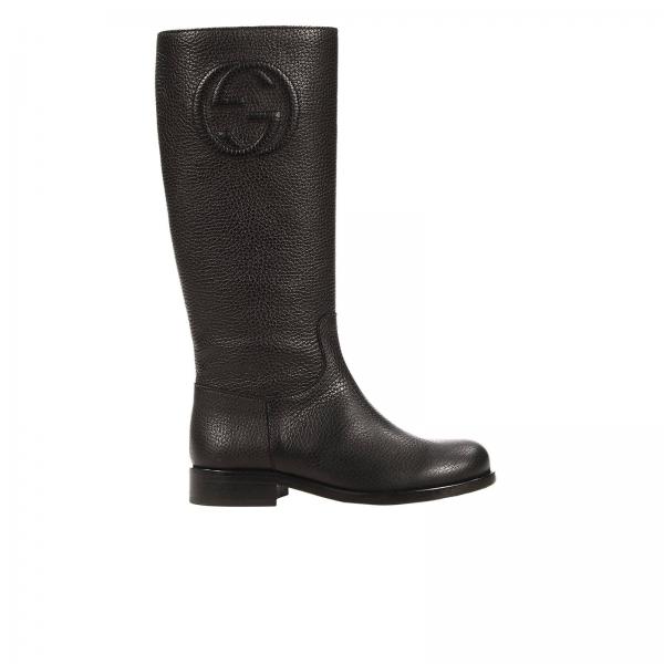 GUCCI: SOHO STIVALE PELLE CON LOGO - Nero | Scarpe Gucci 324487 als00  GIGLIO.COM