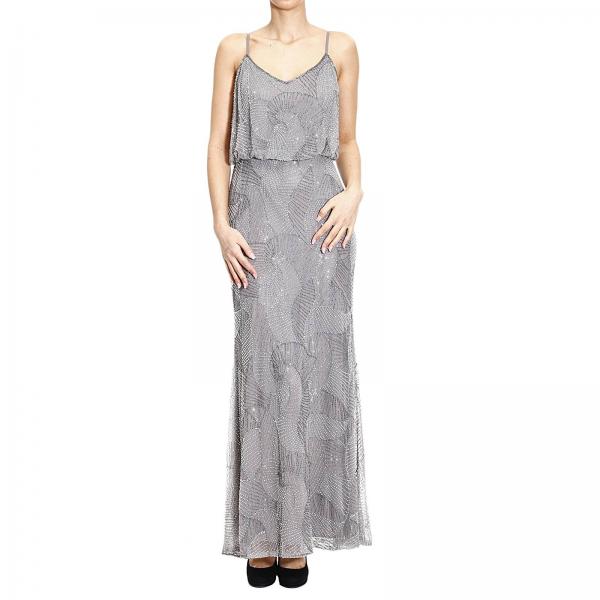 Armani Collezioni Outlet: long braces dress embroidery - Grey | Dress ...