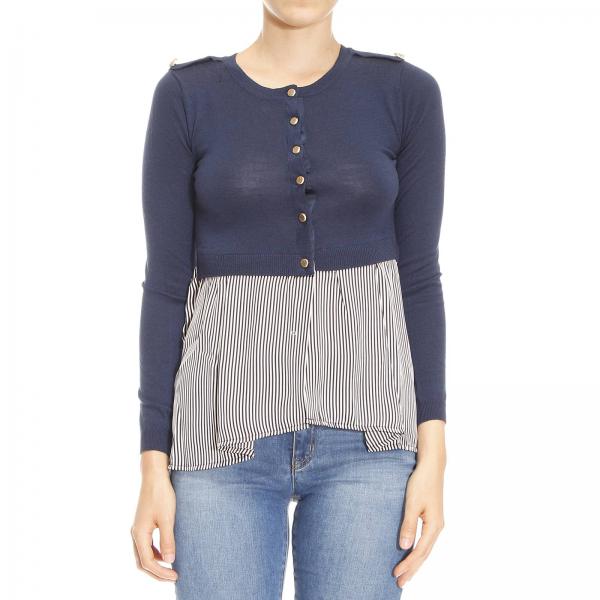 Elisabetta Franchi Outlet: Cardigan con finta camicia righe | Maglia