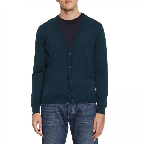 Emporio Armani Outlet: Sweater men - Petroleum Blue | Cardigan Emporio ...