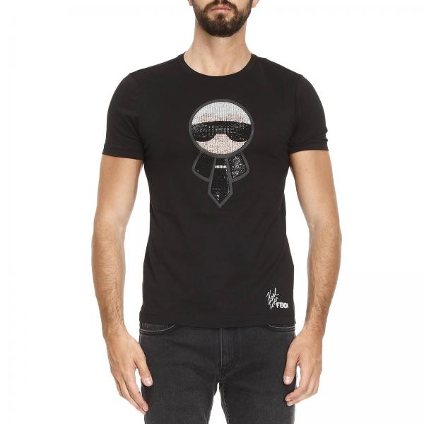 Fendi T Shirt A Girocollo Karlito Strass Con Firma Dello Stilista T Shirt Fendi Uomo Nero T 