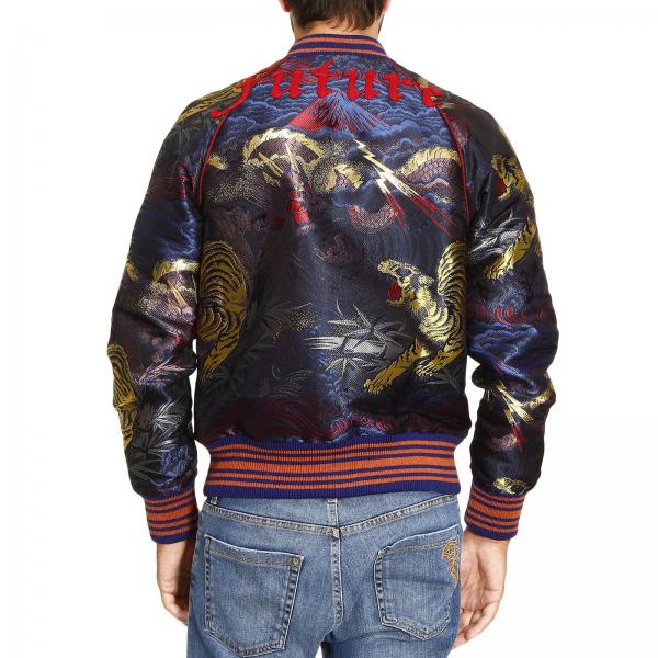 Silk Mixed Brocade Bomber jacket with Tiger Embroidery and Striped ...