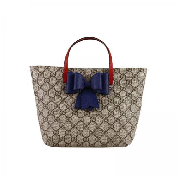 GUCCI Leather "GG" Supreme Classic shopping bag with contrast bow