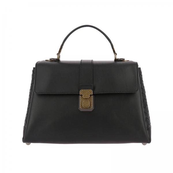 Borsa Piazza large in vera pelle con motivo intrecciato e tracolla removibile