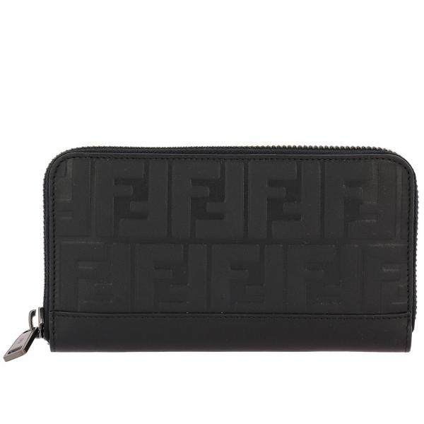 Portafoglio Continental zip around in vera pelle con maxi logo FF embossed