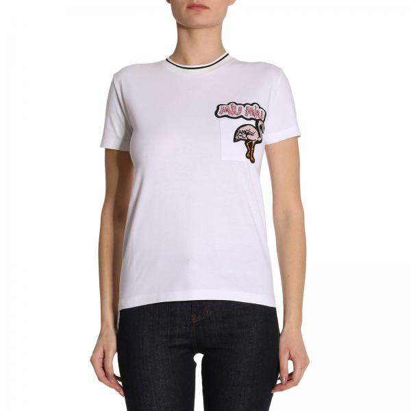Miu Miu Outlet: T-shirt women - White | T-Shirt Miu Miu MJN004 1QHW ...