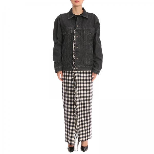 Giubbotto in denim over con maxi plaid check in stile coperta