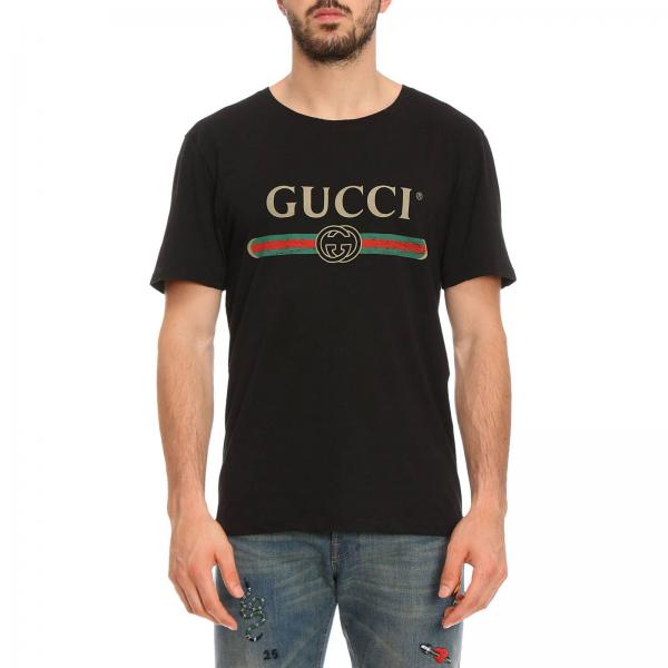 T-shirt in cotone con stampa Classic Gucci Fake | T-Shirt Gucci Uomo Nero |  T-Shirt Gucci 440103 X3F05 Giglio IT