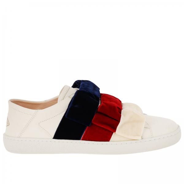 GUCCI: Sneakers New Ace slip on in vera pelle soft con maxi fiocchi in  velluto Web - Bianco | Sneakers Gucci 524989 0RD20 GIGLIO.COM