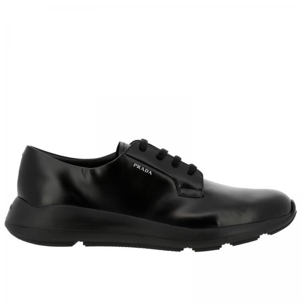 PRADA Derby Fly Stringata In Pelle Spazzolata Con Suola In Gomma 