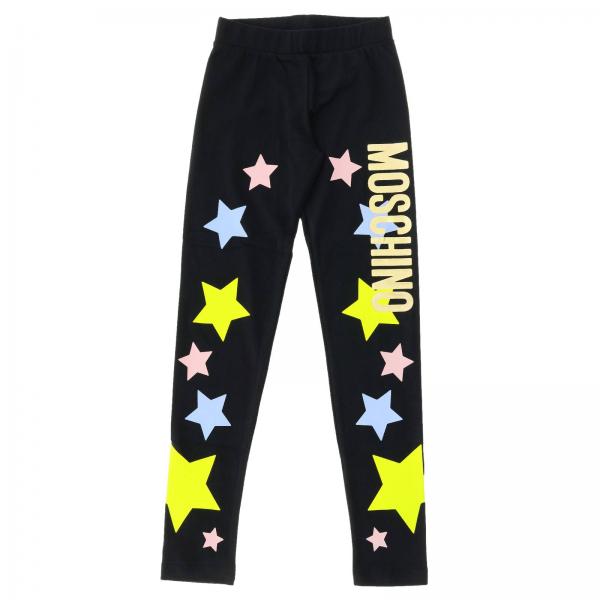 Moschino Kid Outlet: Leggings Mini in cotone super stretch con stampa  Moschino e stelle - Nero | Pantalone Moschino Kid HCP02R LBA03 GIGLIO.COM