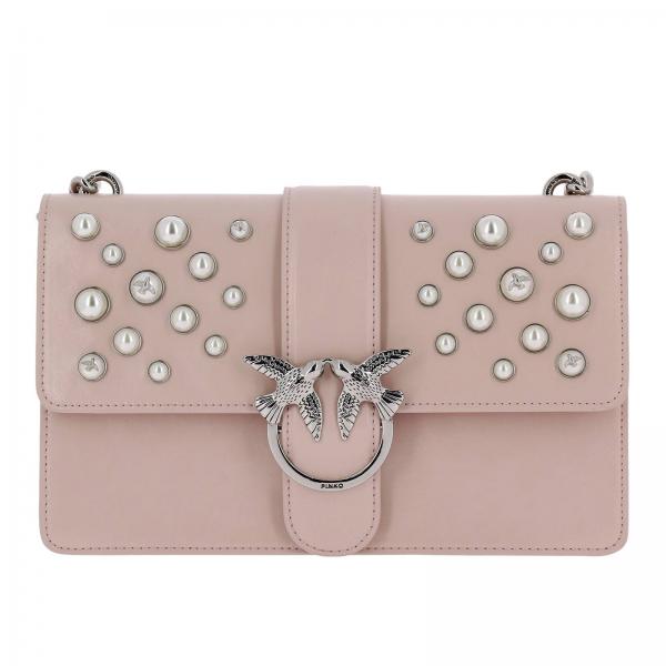 Pinko Love Bag in Leather with Pearls in vintage leather with maxi ...