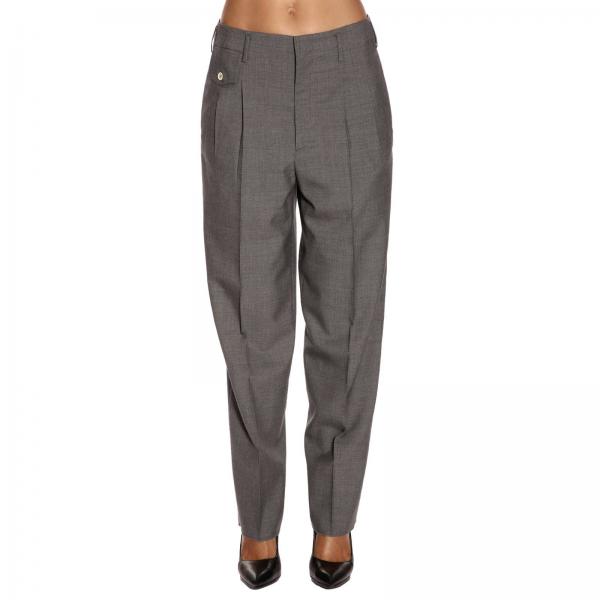 Pantalone ampio a vita alta con pence e tasche america in fresco di lana vergine