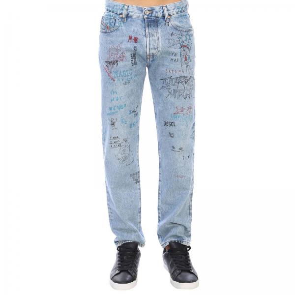 Diesel Outlet: Jeans Mharky slim-skinny in cotone used con multi stampe e  scritte all over - Sstw | Jeans Diesel 00SH3Q 0076K GIGLIO.COM
