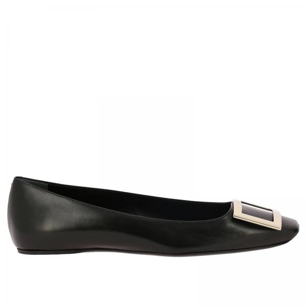 Trompette squared leather ballet flats with RV metal buckle