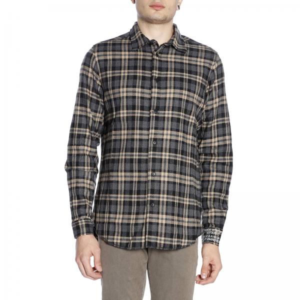 Camicia in flanella con collo italiano e fantasia tartan con stampa posteriore