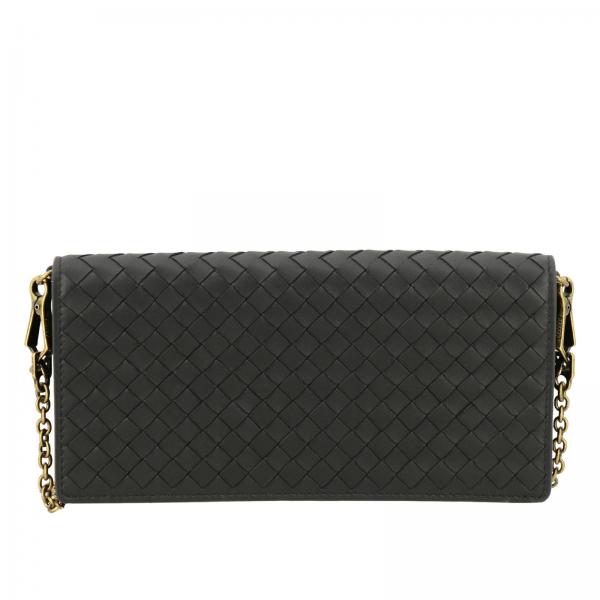 Borsa mini Chain wallet in vera nappa con lavorazione intrecciata e tracolla amovibile
