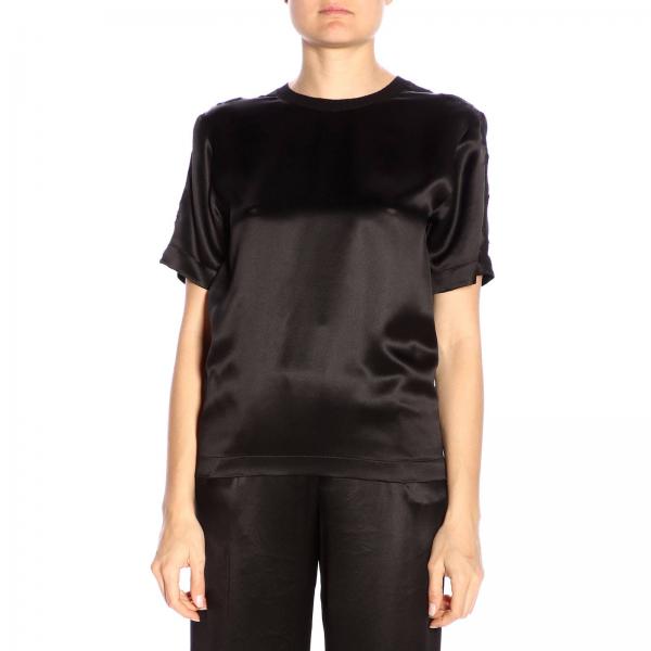 Top Satin Girocollo Mezza Manica Top nwOX0PNkZ8