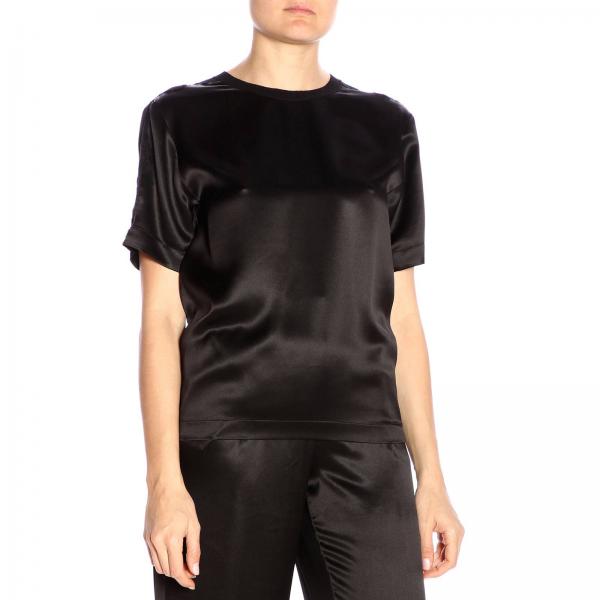 Top Satin Girocollo Mezza Manica Top nwOX0PNkZ8