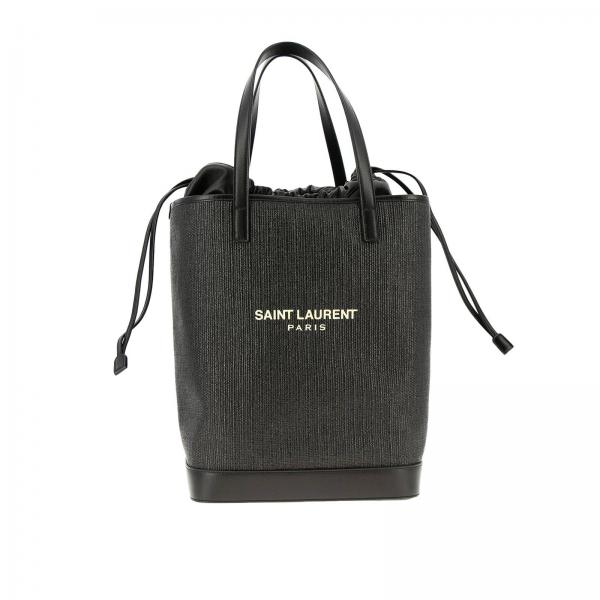 Saint Laurent Black raffia tote bag with monogram