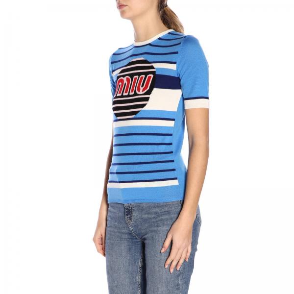 Maniche Righe Logo Maglia Corte Miu Con In A Jacquard Maxi JKlcTF1