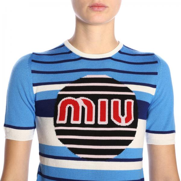 Maniche Righe Logo Maglia Corte Miu Con In A Jacquard Maxi JKlcTF1
