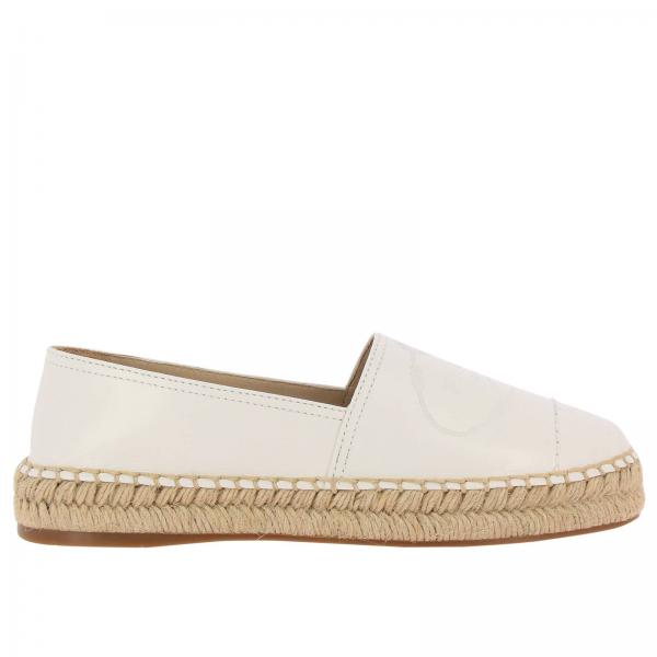 Espadrillas slip on in vera pelle luxury con big logo Prada impresso e suola in corda