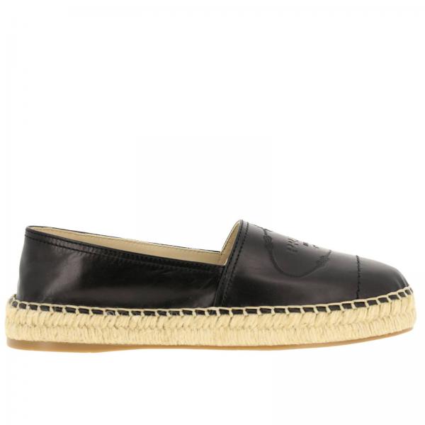 Espadrillas slip on in vera pelle luxury con big logo Prada impresso e suola in corda