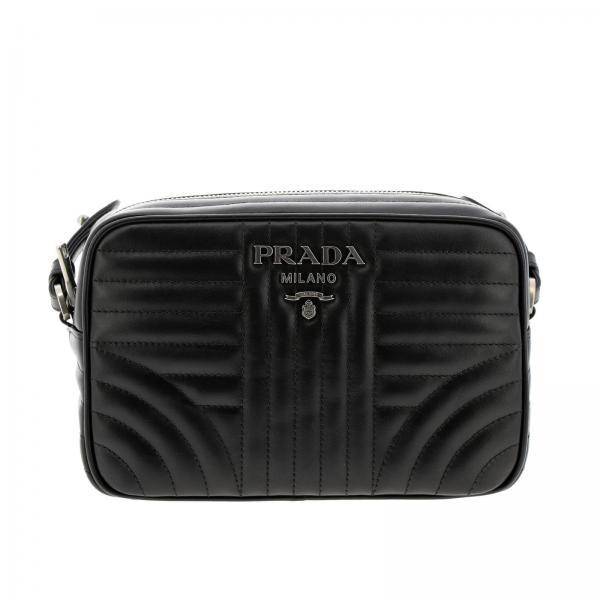 PRADA: Bolso Diagramme bandolera medio de cuero acolchado genuino - Negro |  Mini Bolso Prada 1BH083COI 2D91 GIGLIO.COM