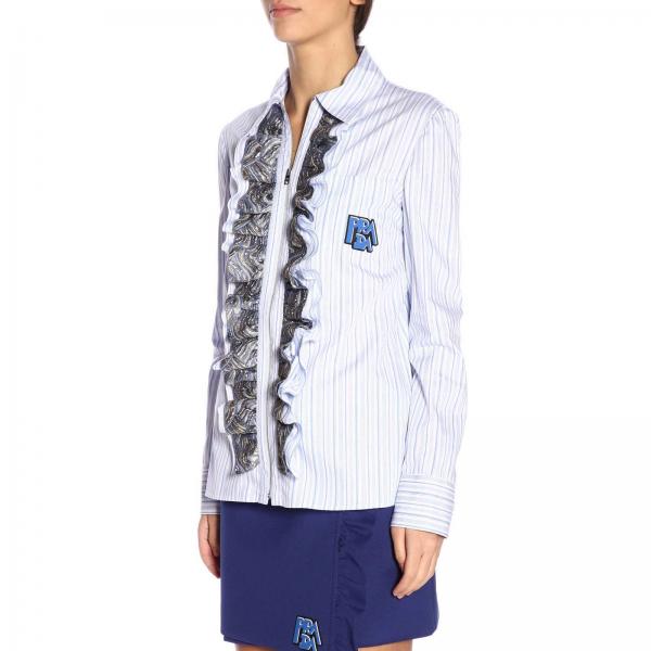 Con E A Rouches Puro Zip Righe Cotone In Logo Broccate Prada Camicia Nw0nkX8OP