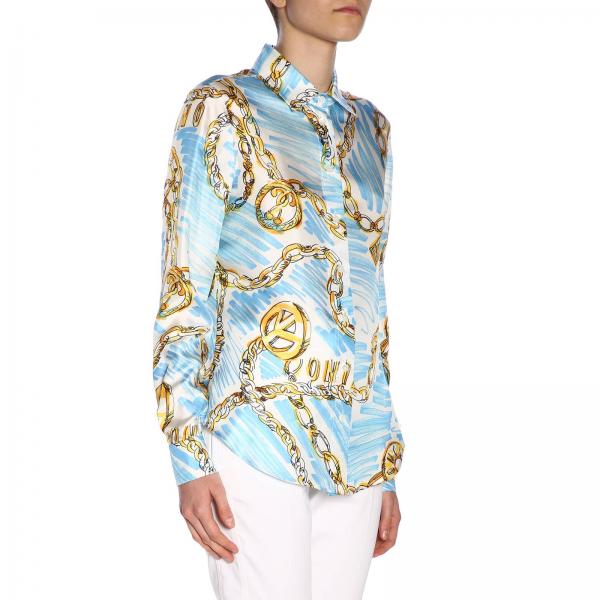 Seta Couture Stampa Moschino Camicia In Twill Di Catene Con TlF5u1cKJ3