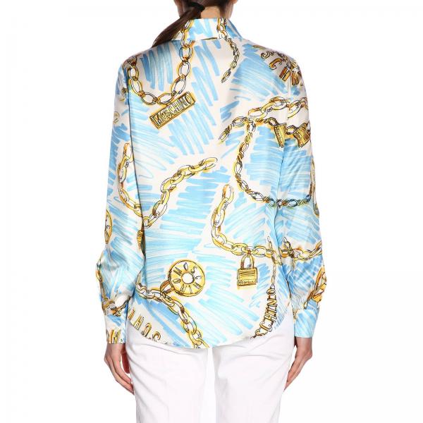 Seta Couture Stampa Moschino Camicia In Twill Di Catene Con TlF5u1cKJ3