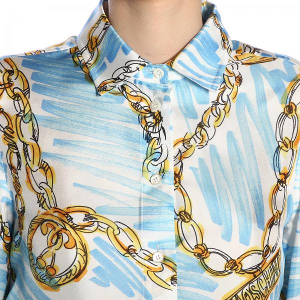 Seta Couture Stampa Moschino Camicia In Twill Di Catene Con TlF5u1cKJ3
