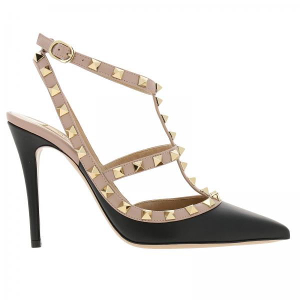 Ankle Strap Rockstud in pelle bicolor con borchie metalliche