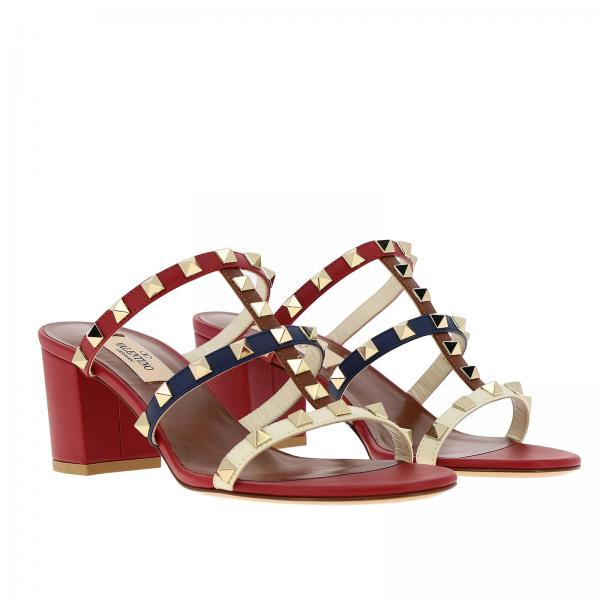Liscia Vera Pelle Largo Rockstud Tacco In Con Multicolor Sandalo yY7gf6b