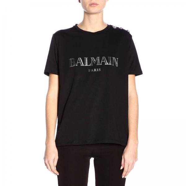 BALMAIN: t-shirt for woman - Black | Balmain t-shirt RF01322I170 online ...